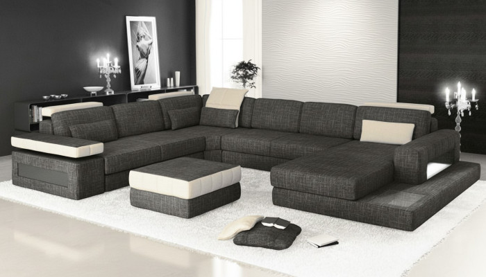 Divano angolare Design Tessuto Imbottito Nuovo Salotto ad angolo a forma di U con funzione letto Tessuto