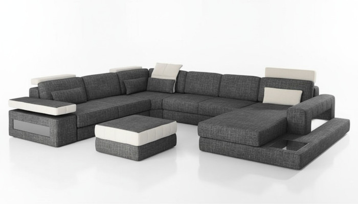 Divano angolare Design Tessuto Imbottito Nuovo Salotto ad angolo a forma di U con funzione letto Tessuto