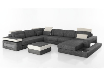 Divano angolare Design Tessuto Imbottito Nuovo Salotto ad angolo a forma di U con funzione letto Tessuto