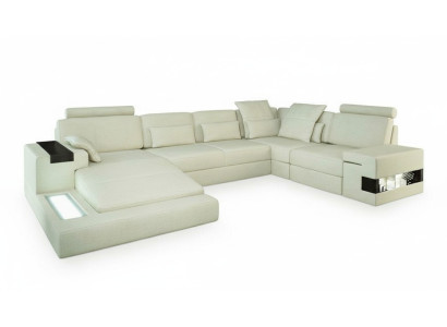 Divano ad angolo a forma di U con design imbottito in tessuto nuovo con funzione letto.