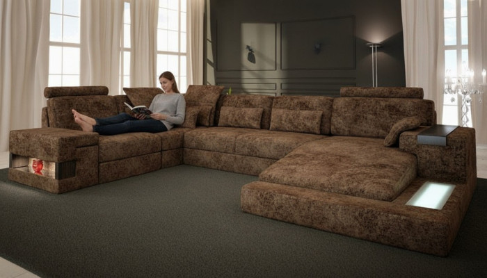 Divano angolare a forma di U design divano tessuto nuovo funzione letto zona giorno stoffa