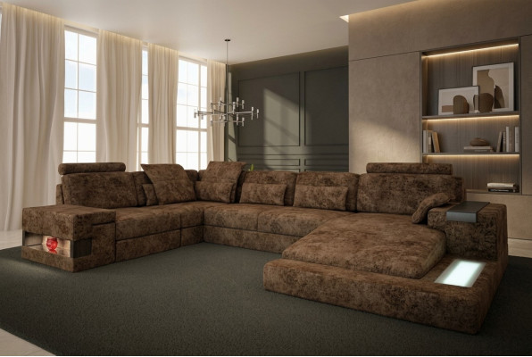 Divano angolare a forma di U design divano tessuto nuovo funzione letto zona giorno stoffa