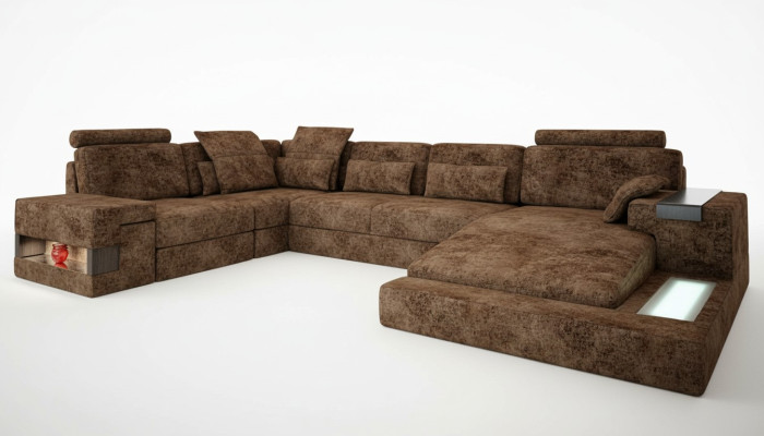 Divano angolare a forma di U design divano tessuto nuovo funzione letto zona giorno stoffa