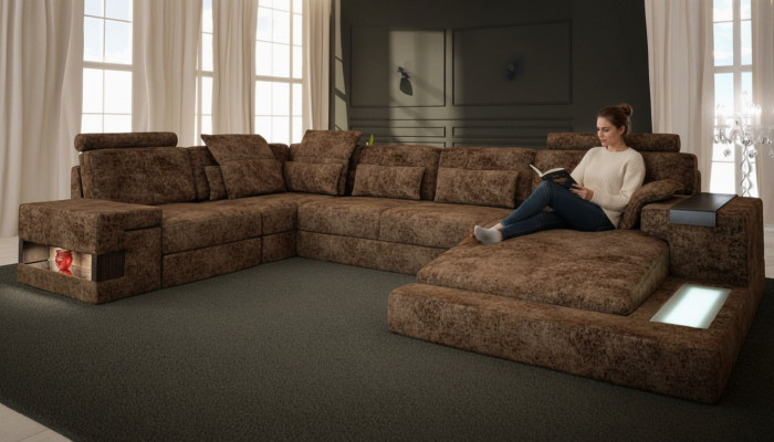 Divano angolare a forma di U Divano Divano design Tessuto Salotto Letto funzionante Tessuto