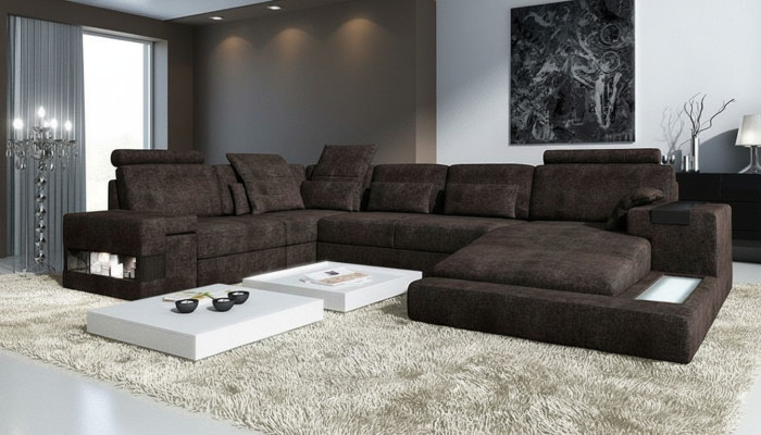 Sofà in tessuto angolare a forma di U Moderno divano in pelle angolare imbottito salotto