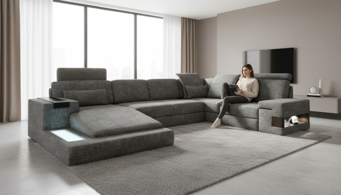 Divano ad angolo a forma di U Design Moderno Divano Divano in tessuto Divano Divano Soggiorno Nuovo