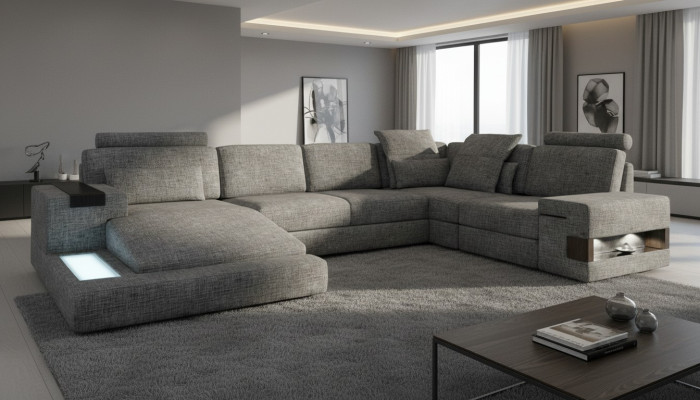Divano ad angolo a forma di U Design Moderno Divano Divano in tessuto Divano Divano Soggiorno Nuovo