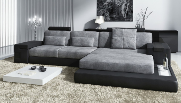 Divano d'angolo soggiorno a L in tessuto pelle moderno di design NUOVO