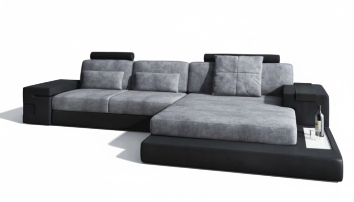 Divano d'angolo soggiorno a L in tessuto pelle moderno di design NUOVO