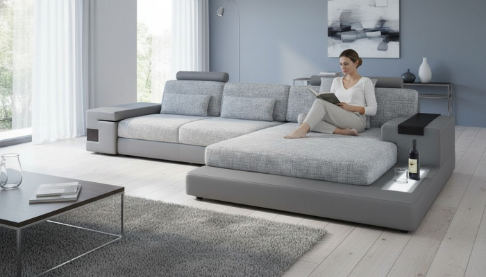Divano angolare in pelle design a L Stile moderno Divano Mobili imbottiti Soggiorno Nuovo