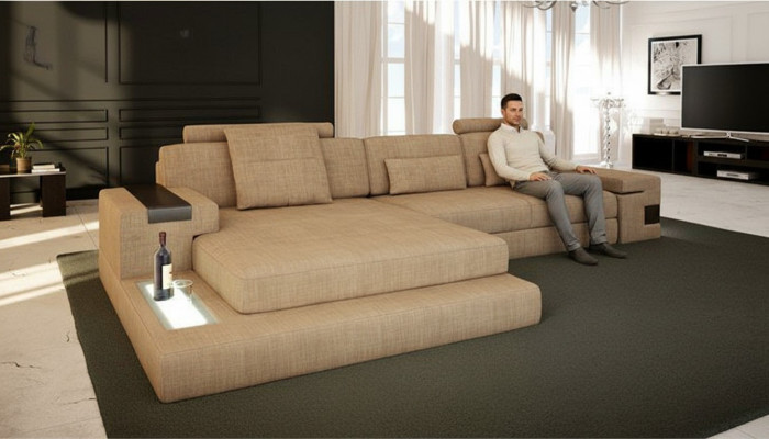 Design Moderno Divano Tessuto Marrone Divano ad Angolo a L Forma Divano Angolare Salotto Angolo Nuovo