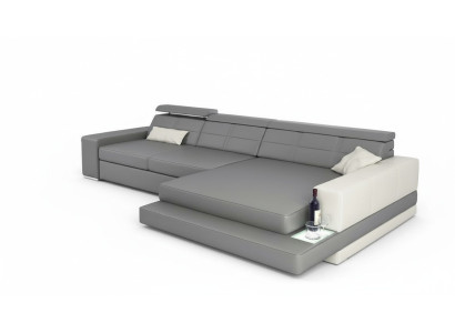 Divano ad angolo XXL in pelle, paesaggio soggiorno, design moderno, divano a forma di L.