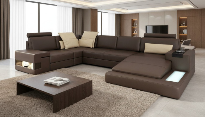 Design divano ad angolo a forma di U funzione letto in ecopelle Tessuto Divani Divano letto in stoffa Nuovo