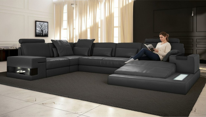 Divano angolare a forma di U Design divano imbottito Tessuto nuovo Sezionale con letto in tessuto