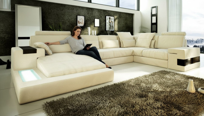 Divano a forma di U Design Divano Moderno Imbottito in Tessuto Nuova composizione in pelle Salotto