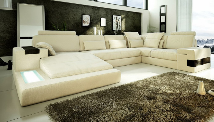 Divano a forma di U Design Divano Moderno Imbottito in Tessuto Nuova composizione in pelle Salotto