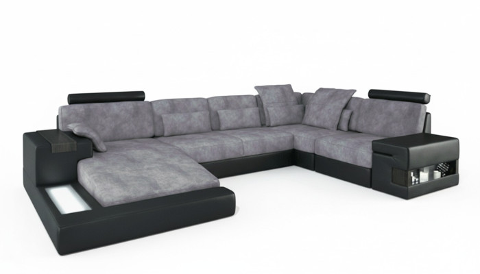 Designer Moderno Divano di lusso in tessuto a forma di U con funzioni letto grigio NUOVO