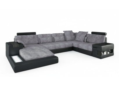 Designer Moderno Divano di lusso in tessuto a forma di U con funzioni letto grigio NUOVO