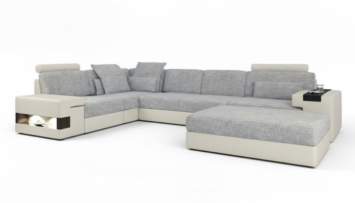 Spazio abitativo a L Design moderno Divano Divani Angolo salotto con poggiapiedi Paesaggio abitativo Mobili