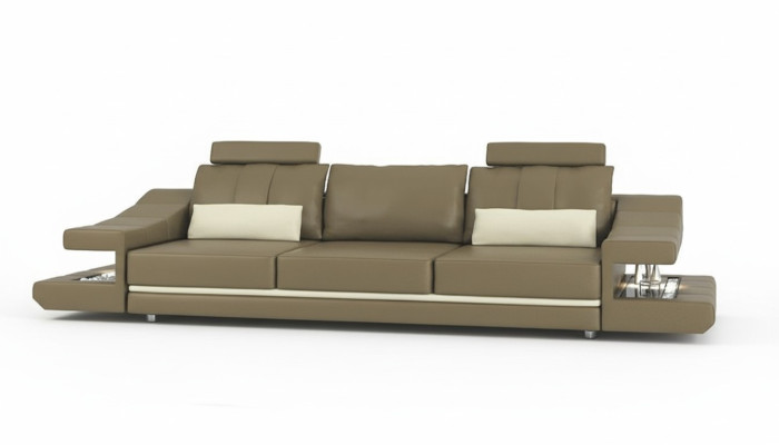 Moderni divani di lusso design 3 posti in pelle marrone, poltrone imbottite.