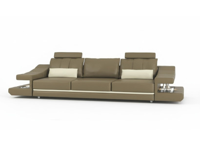 Moderni divani di lusso design 3 posti in pelle marrone, poltrone imbottite.