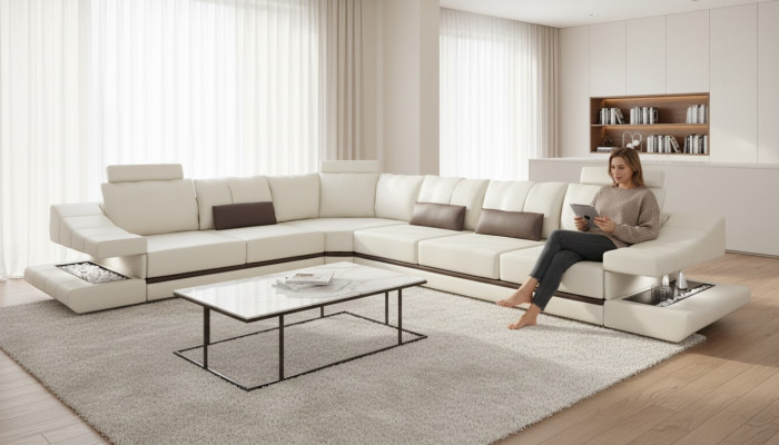 Divani Design Divano ad angolo Forma a L Mobili Letto Funzioni Tessuto Pelle Divano letto Divani