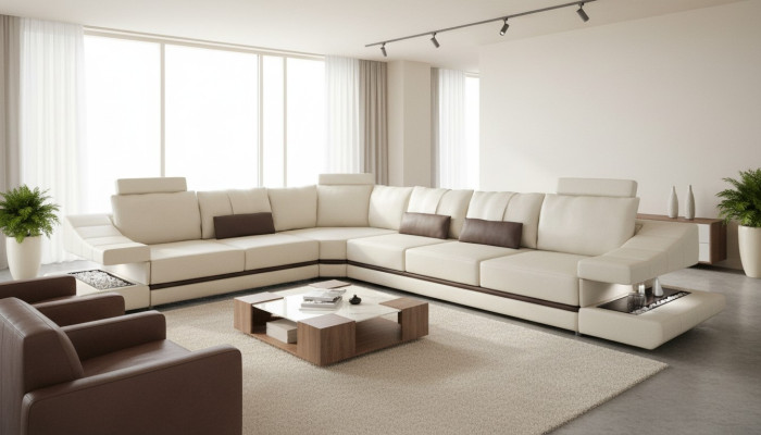 Divani Design Divano ad angolo Forma a L Mobili Letto Funzioni Tessuto Pelle Divano letto Divani