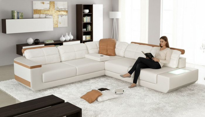 Design Moderno Divano a L- Forma XXL Divano angolare in pelle Salotto