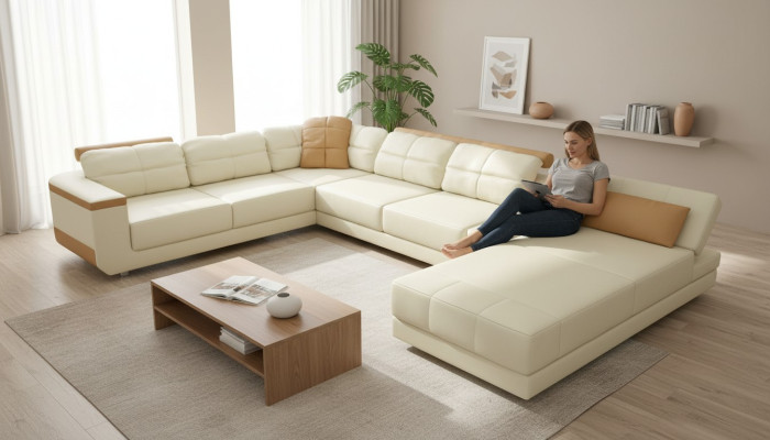 Designer in pelle Tessuto seduta Moderno divano ad angolo a forma di U Design del soggiorno Divano Imbottito