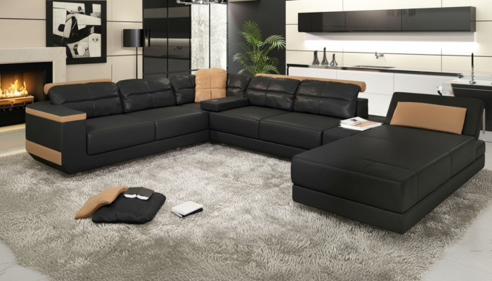 Divani moderni Angolo divano in tessuto a forma di U Salotto Design Imbottita Tessuto Angolo