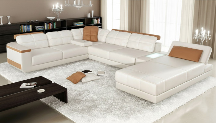 Divano ad angolo a U in tessuto design divano ad angolo con funzione letto in pelle
