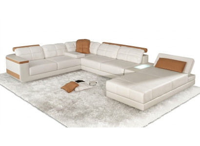 Divano ad angolo a U in tessuto design divano ad angolo con funzione letto in pelle