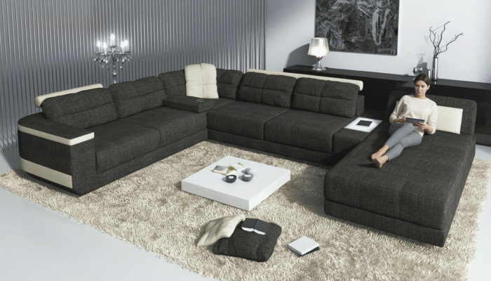Designer Divano a forma di U XXL Divano angolare Paesaggio abitativo Divano Divano Imbottito Angolo Nuovo