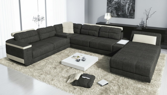 Designer Divano a forma di U XXL Divano angolare Paesaggio abitativo Divano Divano Imbottito Angolo Nuovo