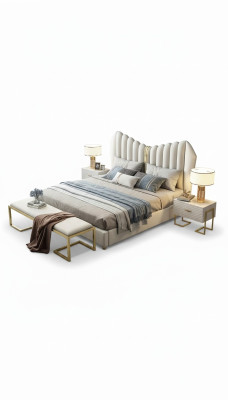 Letto di lusso moderno imbottito in pelle e tessuto di alta qualità per la camera da letto.