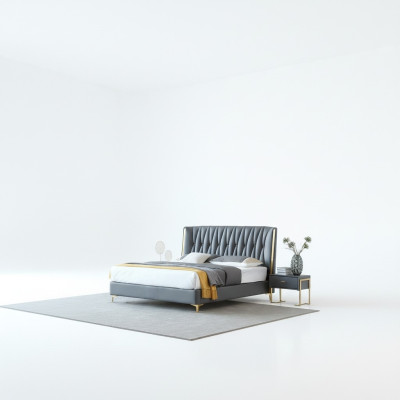 Hotel lusso Design letti imbottiti in metallo pelle camera da letto acciaio inossidabile