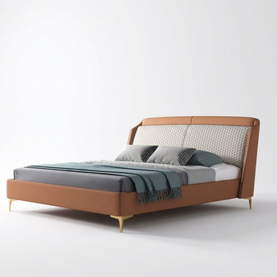 Letto Imbottito Design di Lusso Matrimoniale Hotel Camera da Letto in Pelle 180x200cm