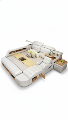 Struttura del letto in pelle multifunzionale 180x200 design Letto in pelle Letti Imbottiti