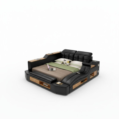Design letti in pelle Hotel Letto matrimoniale multifunzionale Box Bluetooth di lusso