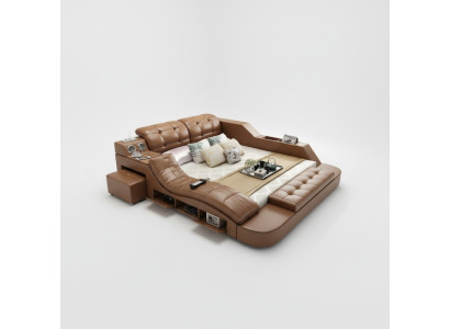 Doppio letto matrimoniale in pelle di lusso + letto imbottito con USB Moderno hotel multifunzione massaggi.