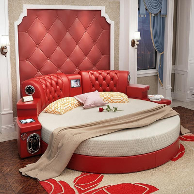 Letto rotondo Letti rotondi Hotel multifunzionale Poltrona Illuminato Scaffale King size