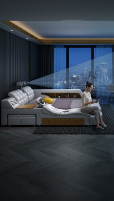 Letto multifunzione con TV, proiettore USB a LED, funzione di massaggio, lusso per hotel