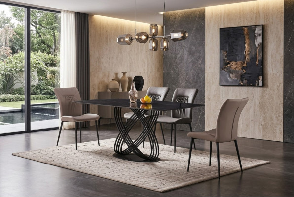 Tavolo di lusso in acciaio inox Tavolo da pranzo Tavoli da pranzo Cucina Tavoli Design in metallo Lussuoso tavolo in acciaio inossidabile Tavolo da pranzo Tavoli da pranzo Cucina Tavoli Design in metallo