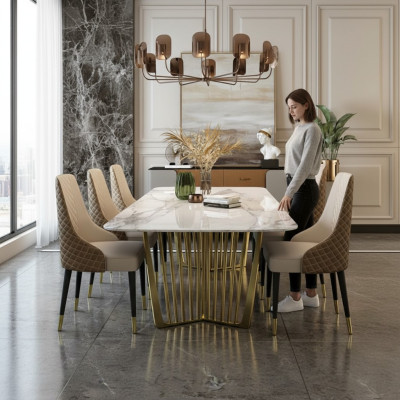 Tavoli di lusso Tavolo da pranzo in metallo Tavolo da pranzo moderno in acciaio inox dorato.  Tavoli di lusso Tavolo da pranzo in metallo Tavolo da pranzo moderno in acciaio inox dorato.