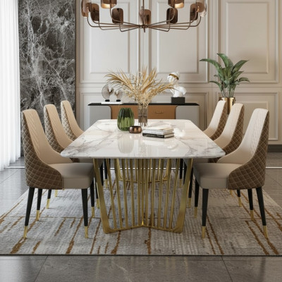 Tavoli di lusso Tavolo da pranzo in metallo Tavolo da pranzo moderno in acciaio inox dorato.  Tavoli di lusso Tavolo da pranzo in metallo Tavolo da pranzo moderno in acciaio inox dorato.