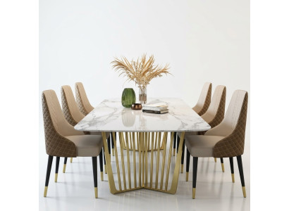 Tavoli di lusso Tavolo da pranzo in metallo Tavolo da pranzo moderno in acciaio inox dorato.  Tavoli di lusso Tavolo da pranzo in metallo Tavolo da pranzo moderno in acciaio inox dorato.