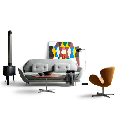 Divano paesaggio abitativo Relax Seduta Design Divano Lounge Tessuto Grigio Moderno Divani Nuovi
