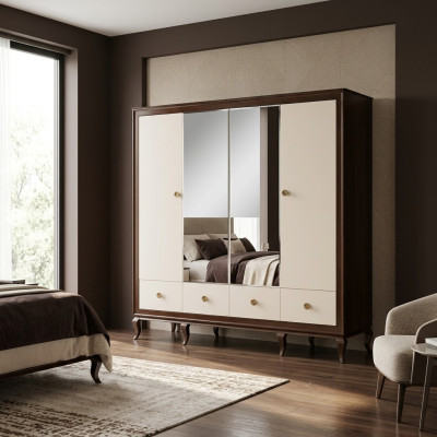 Armadio con specchio Armadio in legno a 4 ante con 3 cassetti Nuovo
