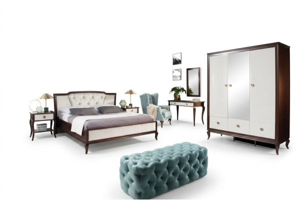 Set completo per camera da letto 4 pezzi, letto di design + 2 comodini + armadio.