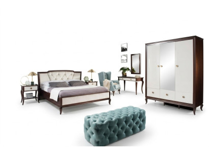 Set completo per camera da letto 4 pezzi, letto di design + 2 comodini + armadio.